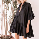 2 PCS Viscose Pleated Button Trumpet Sleeve Sun-proof Clothing Swimsuit Cover-up Skirt, Size:One Size(Black)