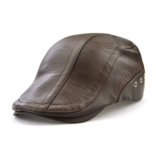 12982 Autumn and Winter Adjustable PU Leather Perforated Peaked Cap, Size:One Size(Light Coffee)
