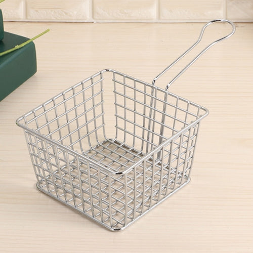 2 PCS Electroplating Wrought Iron Fries Fried Basket Mini Grid Fried Food Storage Basket, Colour: Chrome(Small: 18x10x7cm)