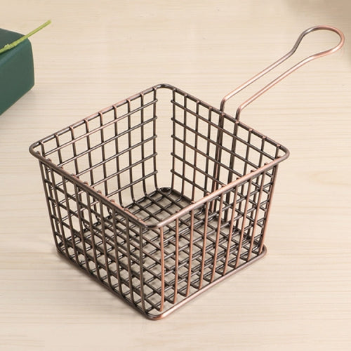 2 PCS Electroplating Wrought Iron Fries Fried Basket Mini Grid Fried Food Storage Basket, Colour: Bronze(Large: 22.3x10x7cm)