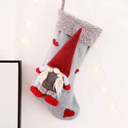Christmas Ornaments Three-Dimensional Faceless Doll Christmas Stocking Christmas Gift Candy Bag(Gray)