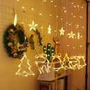 LED Curtain Lights Christmas Decoration Bell And Deer String Lights, Power Supply:Battery Box with RC(Warm White Light)