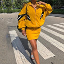 Women Loose Long Sleeve Patchwork Running Workout Fitness Suit Tennis Dress, Size:L(Yellow)