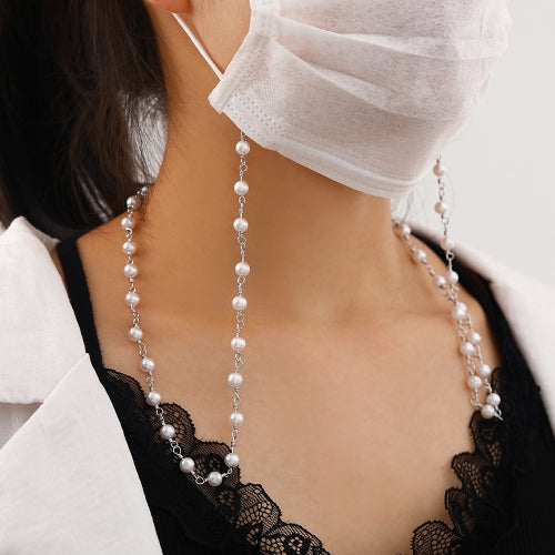 3 PCS Mask Anti-Lost Lanyard Pearl Sweater Chain Multi-Purpose Mask Lanyard Glasses Chain(Silver)