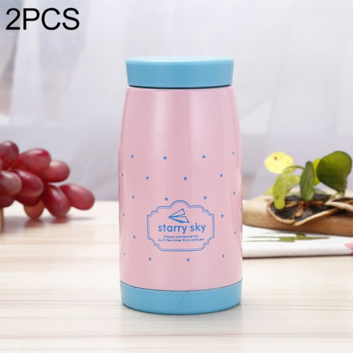 2 PCS Children Cartoon Stainless Steel Vacuum Flask Big Belly Cup(Girl Pink)