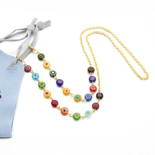 2 PCS Anti-Lost Anti-Leer Glass Flower Bead Mask Chain Mask Lanyard