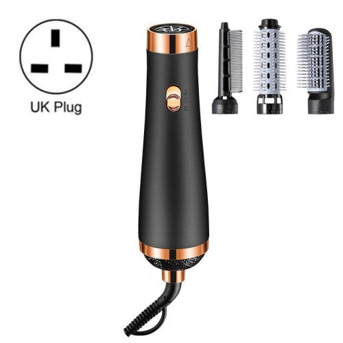 Strong Wind Hair Dryer Hot Air Comb 3 in 1 Multifunctional Hair Straightener Curling Iron Hair Dryer, Product specifications: UK Plug(Black)