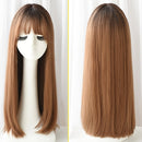 Realistic Long Straight Hair Wig Synthetic Fiber Headgear For Women, Style:Long Honey Pudding 67CM
