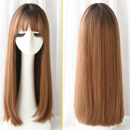 Realistic Long Straight Hair Wig Synthetic Fiber Headgear For Women, Style:Long Honey Pudding 67CM