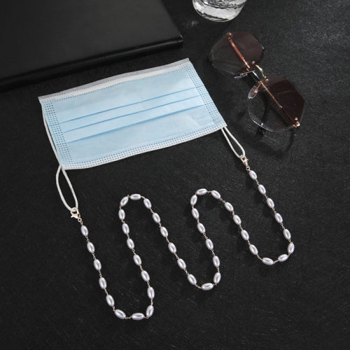 2 PCS Stainless Steel Pearl Curved-Needle Chain Non-Slip Glasses Chain Mask Anti-Lost Chain(Rose Gold)