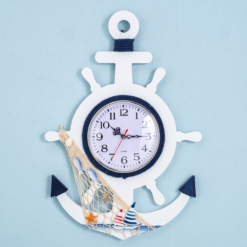 Mediterranean Style Blue And White Rudder Clock Wall Clock Home Living Room Bedroom Decoration Wooden Crafts, Style:Pisces