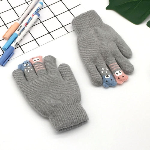 2 PCS Children Winter Five-Finger Gloves Student Double Thick Knitted Warm Gloves, Colour: Light Grey(Free Size)