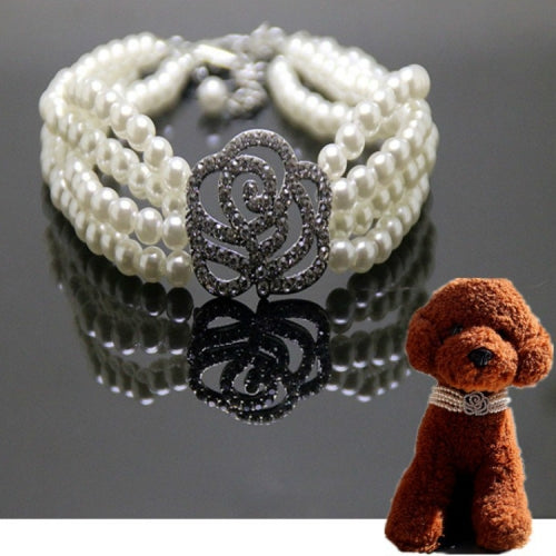 3 PCS Pearl Dot Diamond Rose Flower Pet Decoration Supplies, Size: L(White)