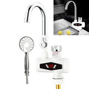 Dynamic Digital Display Instant Heating Electric Hot Water Faucet Kitchen&Domestic Hot&Cold Water Heater EU Plug, Style:With Shower Head