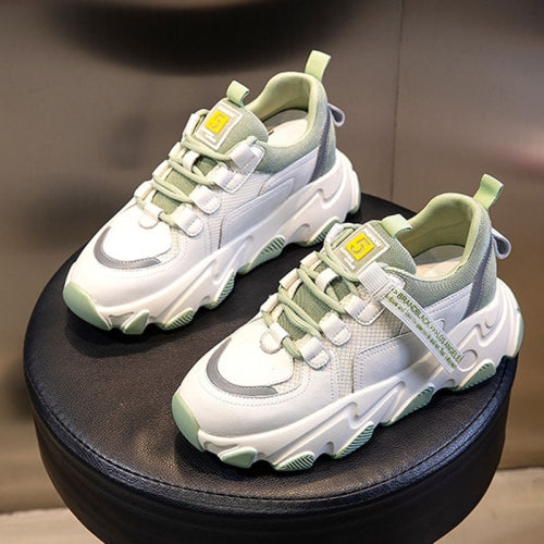 Autumn And Winter Casual Sports Shoes Female Leather Old Shoes, Size: 38(Increase In Green)