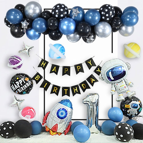 Astronaut Theme Birthday Balloon Decoration Set Starry Sky Rocket Aluminum Film Balloon Children Party Decoration, Style:Set 3