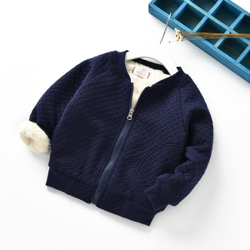 Autumn and Winter Boys and Girls Plus Velvet Thick Lambs Casual Jacket Warm Top, Height:110cm(Navy Blue)