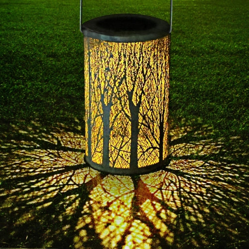 Outdoor Solar Wrought Iron Projection Lamp Hollow Wall Hanging Portable Garden Decorative Lamp, Style:Trunk