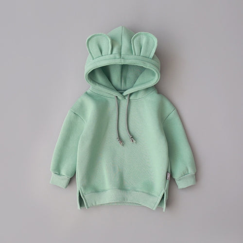 Autumn and Winter Boys and Girls Cute Ears Hooded Plus Velvet Sweater, Height:110cm(Light Blue)