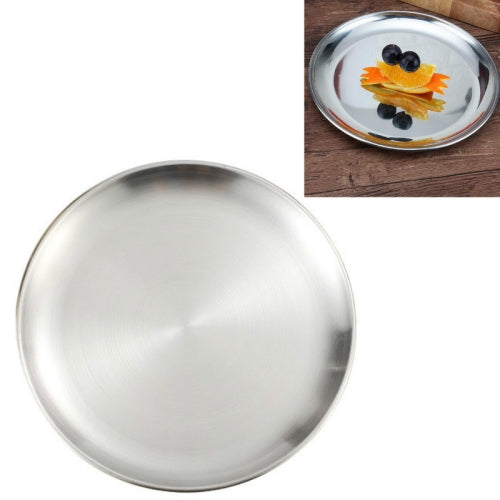 2 PCS Stainless Steel Thickened Round Plate Cafe Tray Fruit Cake Plate Bone Plate Dish Shallow Plate, Diameter:14cm, Style:Brushed Matte Silver