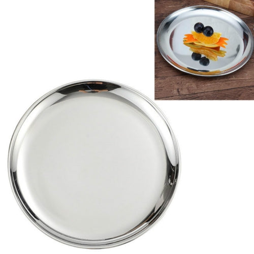 2 PCS Stainless Steel Thickened Round Plate Cafe Tray Fruit Cake Plate Bone Plate Dish Shallow Plate, Diameter:23cm, Style:Bright Mirror Silver
