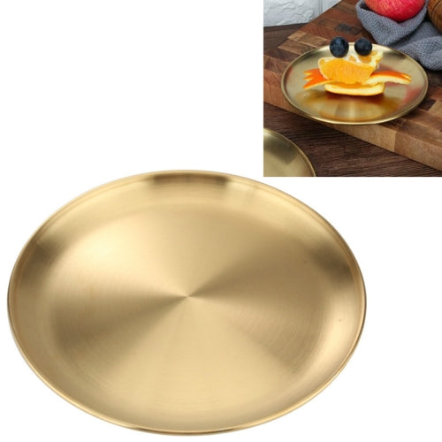 2 PCS Stainless Steel Thickened Round Plate Cafe Tray Fruit Cake Plate Bone Plate Dish Shallow Plate, Diameter:14cm, Style:Brushed Matte Gold