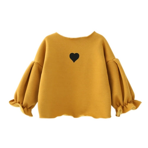Autumn and Winter Warm Cute Puff Sleeve Top Heart-shaped Embroidered Sweatshirt Girls Tops, Height:80cm(Turmeric)