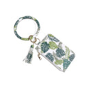PU Wrist Keychain Card Bag Leather Bracelet Coin Purse Pendant(Leaves)