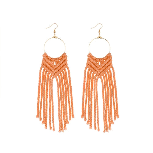 2 Pairs Hand-Woven Earrings Female Cotton Rope Knot Tassel Earrings, Colour: Orange