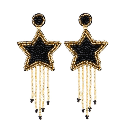 Ethnic Earrings Handmade Beaded Bohemian Tassel Earrings, Colour: Black E68698