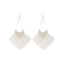2 Pairs Rope Braided Knot Hand-Woven Earrings Bohemian Tassel Earrings, Colour: White