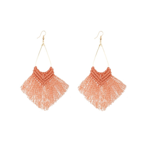 2 Pairs Rope Braided Knot Hand-Woven Earrings Bohemian Tassel Earrings, Colour: Orange