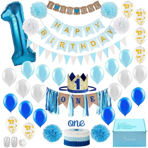 1 Year Old Birthday Party Decorations Baby 1 Year Old Birthday Balloon Set(Blue Suit A)