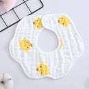 6 PCS 8-Layer Petal Bibs Cotton 360 Degree Rotating Rice Pockets Baby Gauze Saliva Towel Baby Bibs(Little Yellow Chicken)