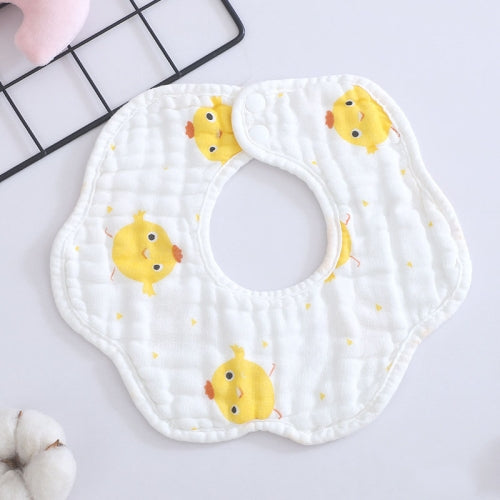 6 PCS 8-Layer Petal Bibs Cotton 360 Degree Rotating Rice Pockets Baby Gauze Saliva Towel Baby Bibs(Little Yellow Chicken)
