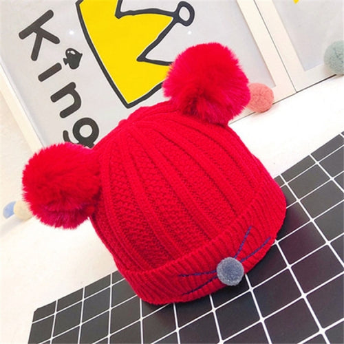Children Cartoon Cat Knitted Hats Baby Warm Wool Cap, Size:44-48cm(Red)