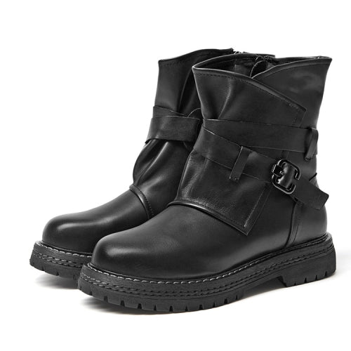 Leather Martin Boots Female Autumn And Winter Middle Tube Retro Leather Boots, Size: 36(Black)