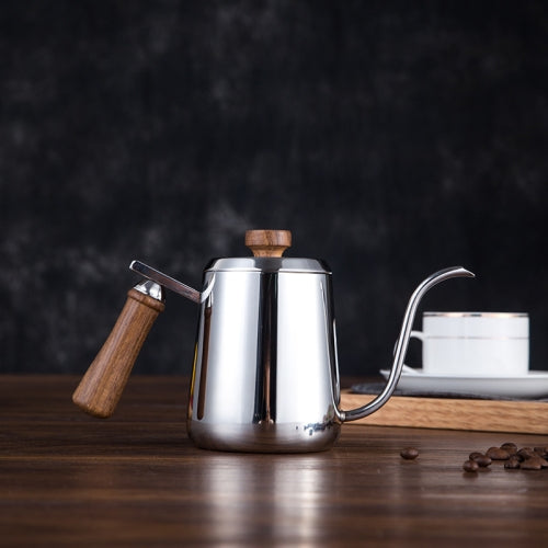 Swan Hand-Flushing Pot Drip Filter Hand-Flushing Coffee Pot Stainless Steel Slender Pot Wooden Handle Long-Mouthed Pot, Capacity: 350ml