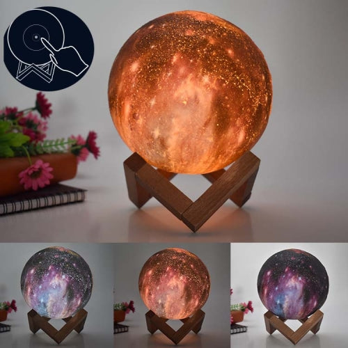 1W 3D Moon Lamp Children Gift Table Lamp Painted Starry Sky LED Night Light, Light color: 15cm Touch Control 3-colors