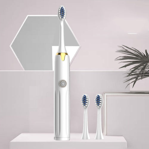 2 PCS Household Couple Smart Sonic Vibration Soft Fur Waterproof Electric Toothbrush, Colour: Curtain Color White (3 Brush Heads) Battery