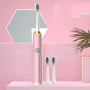 2 PCS Household Couple Smart Sonic Vibration Soft Fur Waterproof Electric Toothbrush, Colour: Nami Powder (3 Brush Heads) Battery