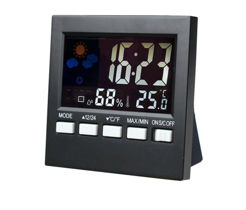 HTC-1 Household Thermometer And Hygrometer Color Screen Weather Station Thermometer Electronic Clock Alarm(Black)
