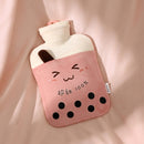 Cartoon Plush Cloth Water Injection Warm Students Hot Water Bottle 500ml, Colour: Milk Tea Pink