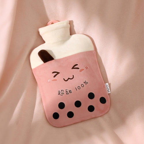 Cartoon Plush Cloth Water Injection Warm Students Hot Water Bottle 500ml, Colour: Milk Tea Pink