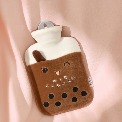 Cartoon Plush Cloth Water Injection Warm Students Hot Water Bottle 500ml, Colour: Milk Tea Dark Coffee