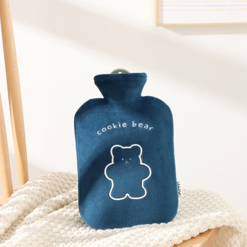 Cartoon Plush Cloth Water Injection Warm Students Hot Water Bottle 500ml, Colour: Bear Blue