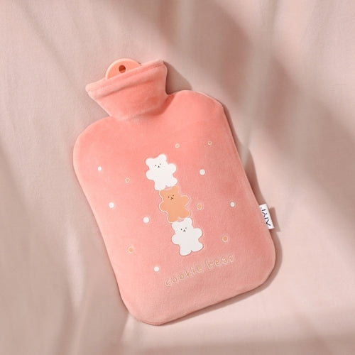 Cartoon Plush Cloth Water Injection Warm Students Hot Water Bottle 500ml, Colour: Bear Pink