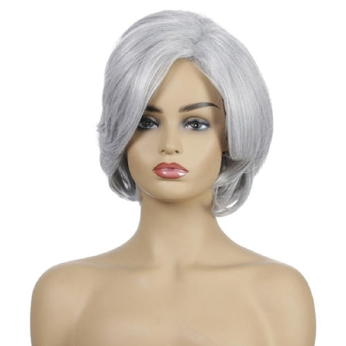 Partial Inner Button Short Curly Hair Chemical Fiber Headgear Wig(Silver Gray)