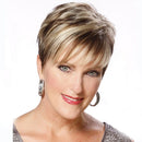 Ladies Diagonal Bangs Short Straight Hair Wig(Brown + Light Gold)