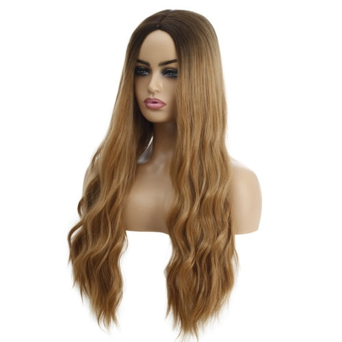 Ladies Wavy Curly Hair Wig Gradient Long Curly Hair Wig(WIG-345C (Golden Yellow))
